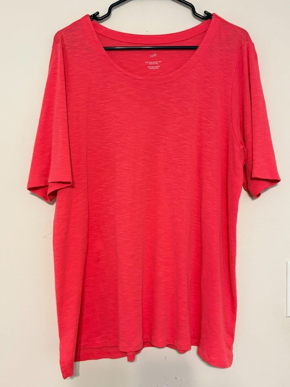 J. Jill Pima Slub Scoop Neck Side Slit T-Shirt Pink Size Large 100% Cotton